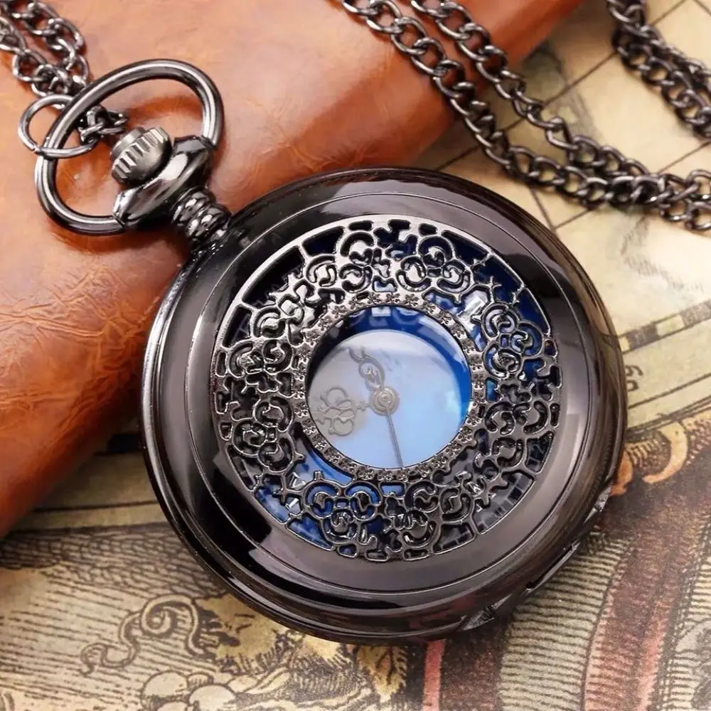 Hollow Steampunk Pocket Watch Quartz Roman Numerals Flip Pocket Watch Decorative Timepiece With Necklace Chain Pendant Watch