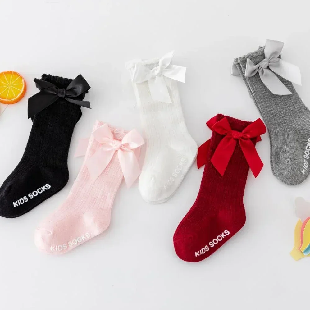 Newborn Baby Girl Socks Bow Knee High Socks Toddler Soft Cotton Summer Bowknot Hollow Out Children Princess Sock Baby Clothes