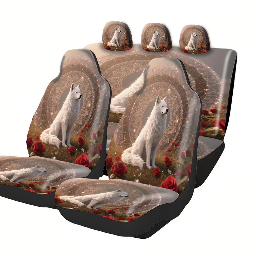 Trendy Printed Car Seat Covers With Halloween Christmas New Year Easter Themes White Wolf Floral Mandala Grass Field Designs Mat