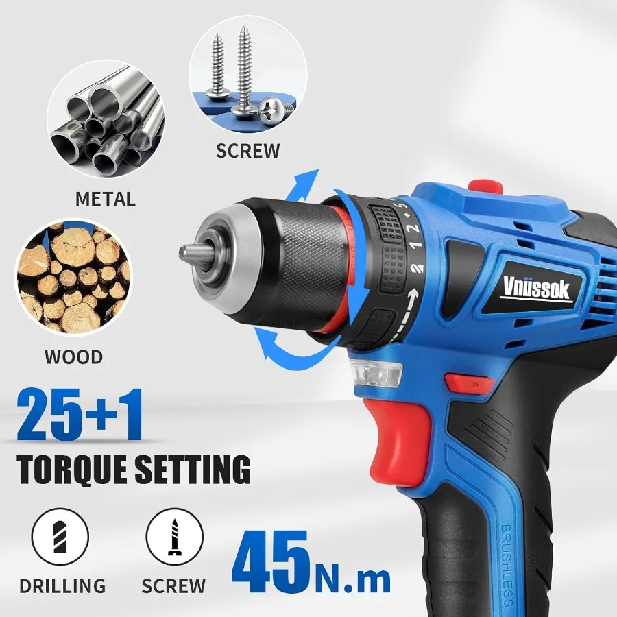 Set Bor Tanpa Kabel 18V Brushless Power Impact Driver dengan Baterai dan Pengisi Daya 3 8 Chuck Tanpa Kunci Bor Driver Kecepatan Variabel Bit