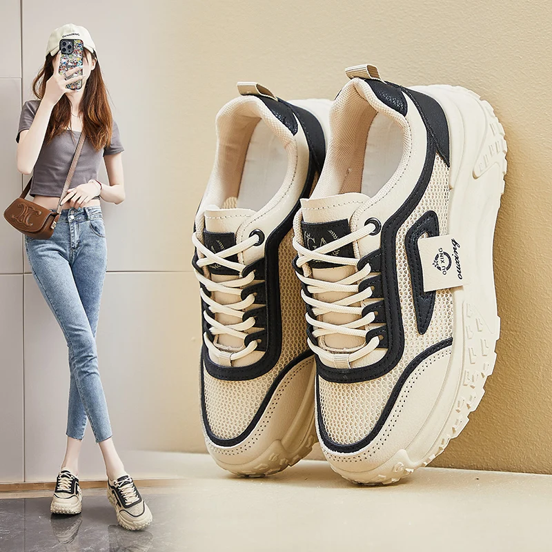 

Girl Height Increasing Golf Shoes White Khaki Women Athletic Popular Golfing Sneakers Thick Sole Female Golfer Practice Shoes