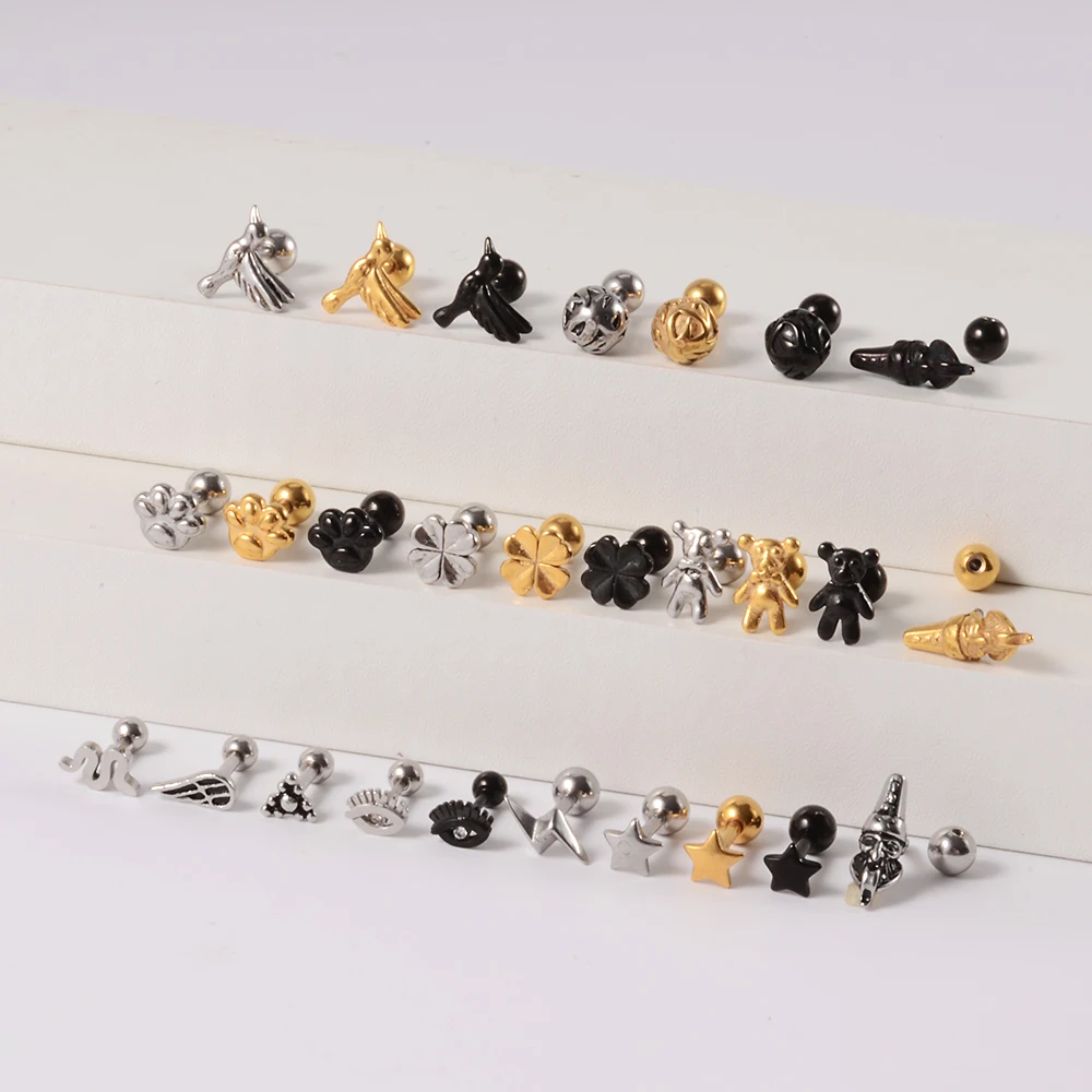 1PC Surgical Steel Snake Stud Earrings Star Ear Tragus Cartilage Helix Earrings Man Women Cute Helix Cartilage Piercing Jewelry
