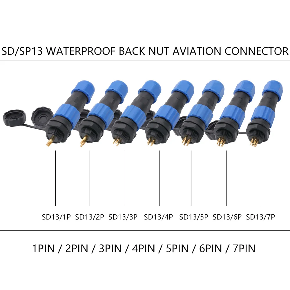 10Sets/lot Waterproof Aviation Plug Socket Male+Female SD13 Series 1/2/3/4/5/6/7/9 Pins IP68 SP13 M13 Aviation Connector