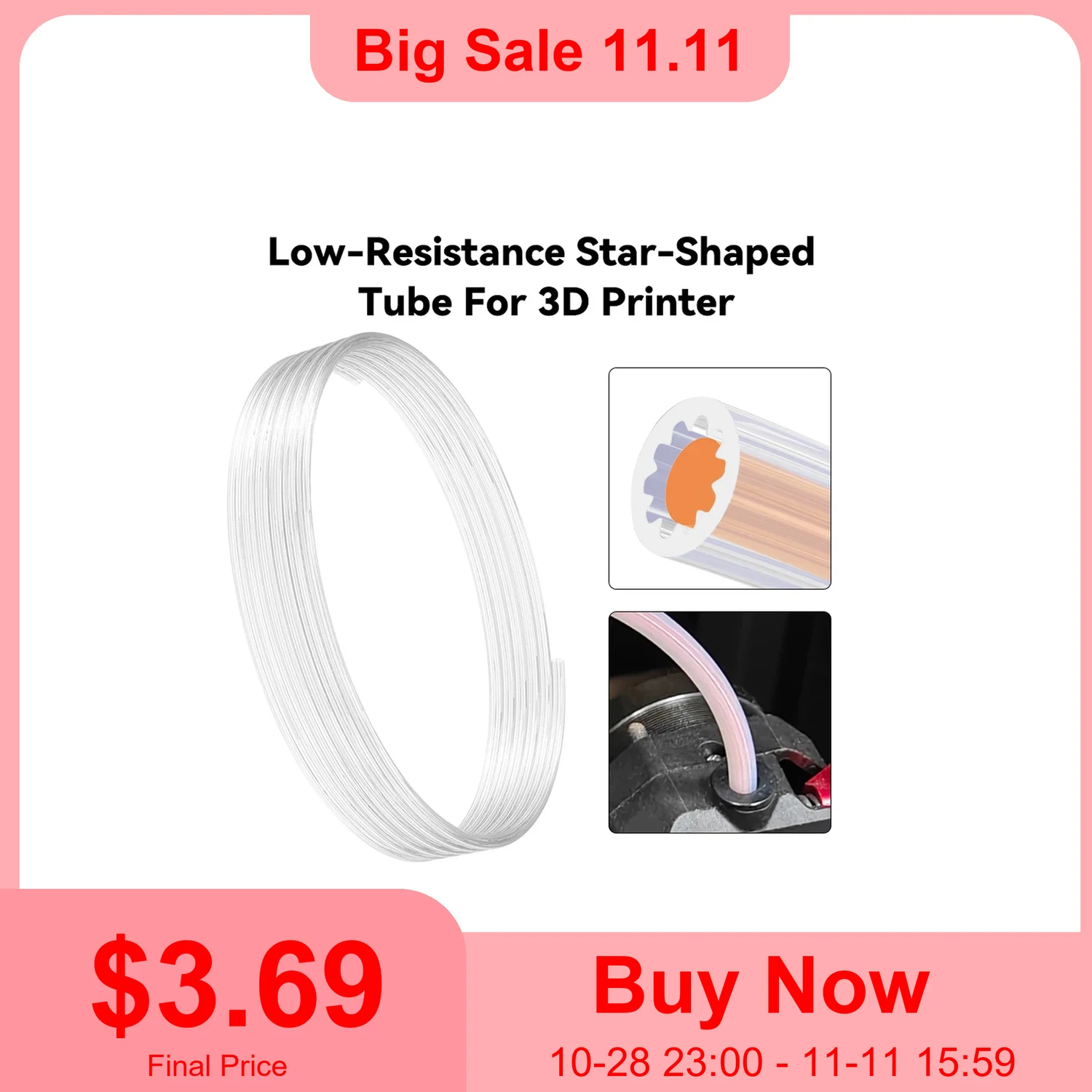Bowden Tube - Low-Resistance Star-Shaped PTFE Tube For 3D