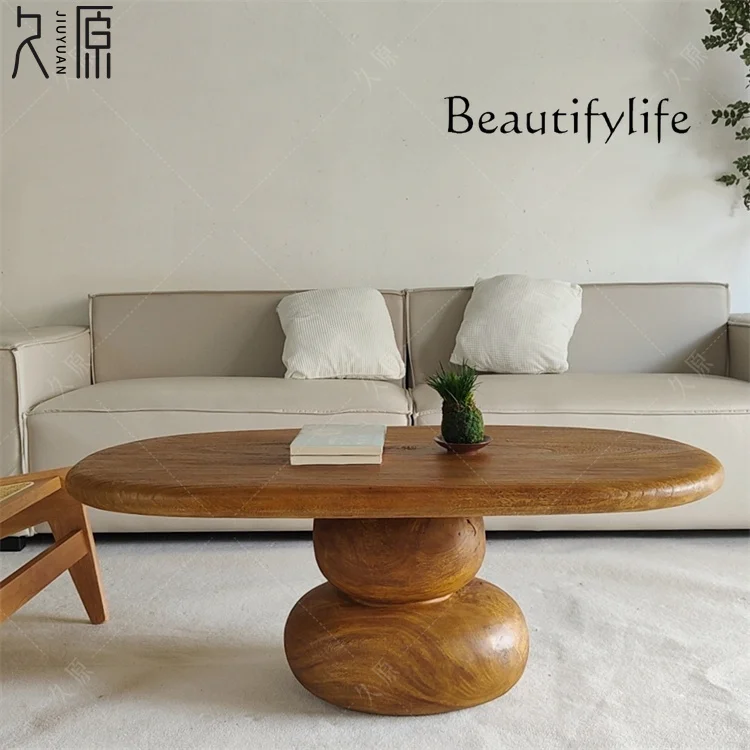 Wabi Sandy Wind Solid Wood Pebble Coffee Table Household Special-shaped Creative Sofa Coffee Table