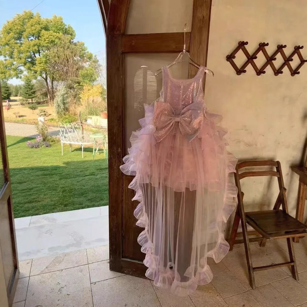 فستان بناتي 2025 فستان صيفي جديد أنيق للأطفال مزين بالترتر فستان الأميرة للفتيات الصغيرات فستان عيد ميلاد