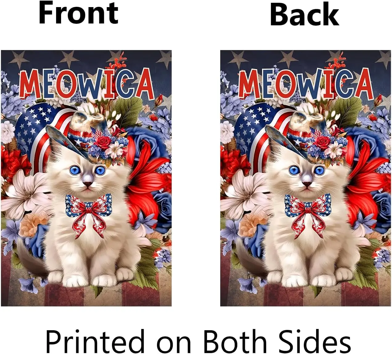 4th of July Patriotic Cat Garden Flag for Outside 12x18 Inch Double Sided America Flowers Meowica Cute Kitten Memorial Day Indep