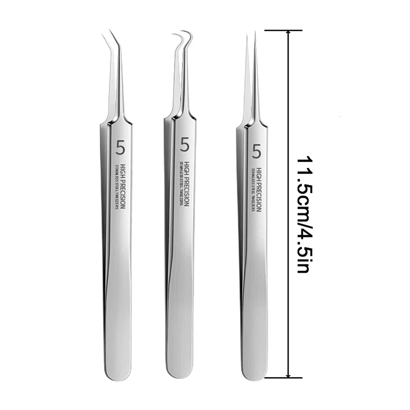 3pcs/box No. 5 Acne Blackhead Removal Tweezer Professional Ultra-fine Comedone Extractor Beauty Pimple Needle Skin Care Tool