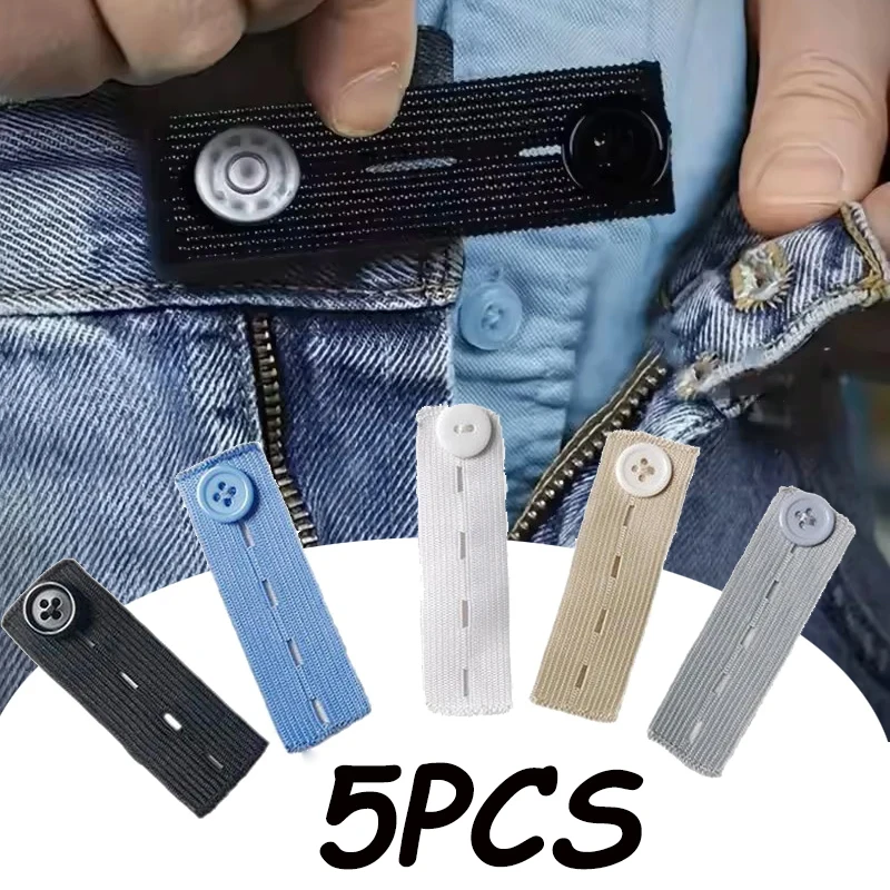 5Pcs Adjustable Elastic Waist Extenders Belt Waistband Expanders For Men Women Trousers Jeans Pants Button Extenders