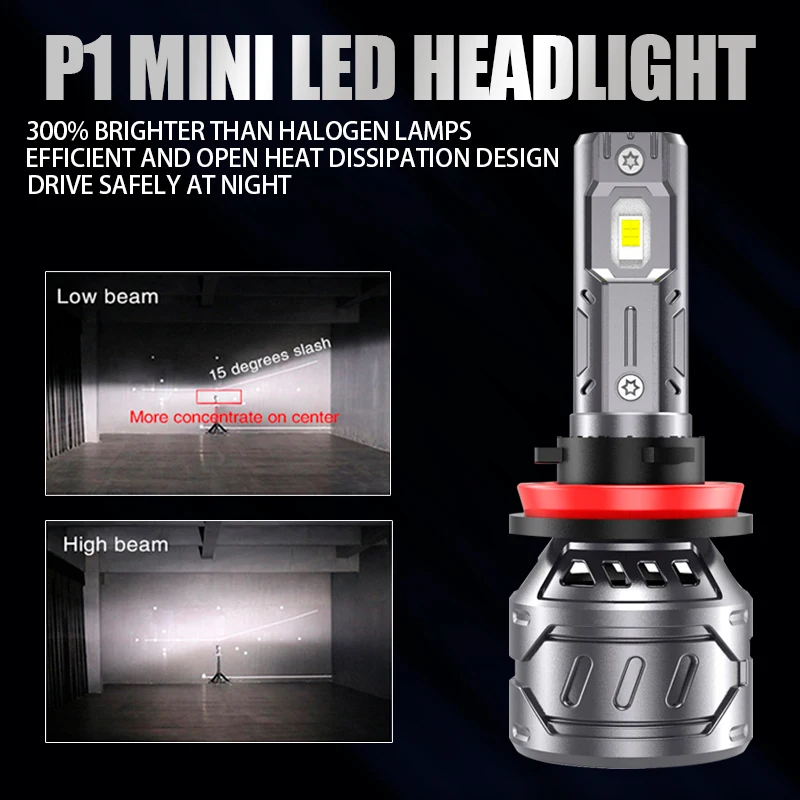 DAWNKNIGHT P1 Mini LED H7 H4 H11 9005 9006 H8 HB4 3000K For Car Led Headlight Bulb 12V 6000K Turbo Led Lmap 2PCS