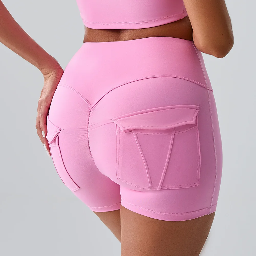 

High Waisted Yoga Shorts Women - Butt Lifting Seamless Pocket Workout Running Gym Shorts for Cross-border Export