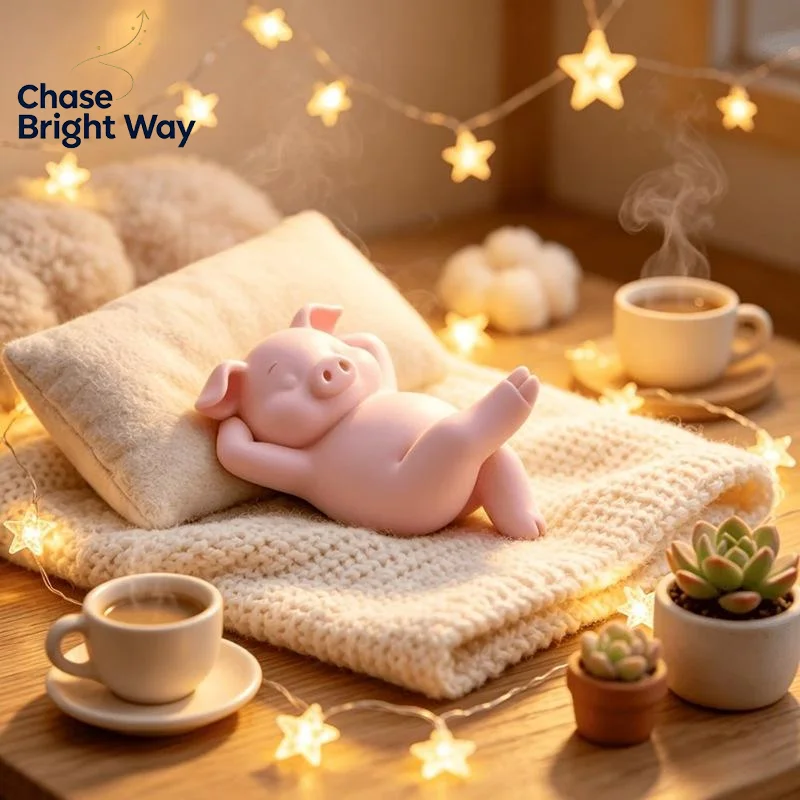 Mini Relax Pink Piggy Statue 1Pcs Cute Reclining Lazy 3D Print Pig Figurine for Window Sill Decoration Creative Gift