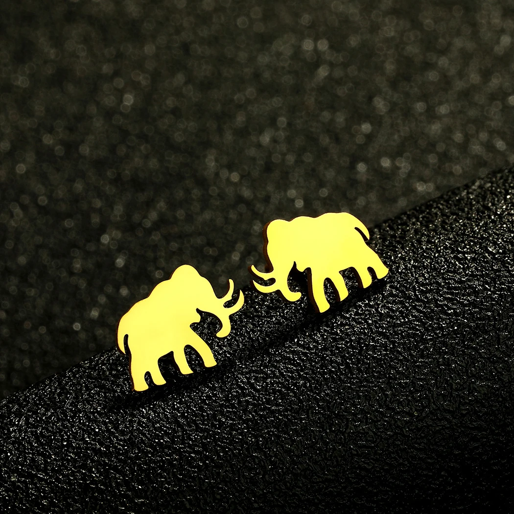 QIAMNI Rhinoceros Stud Earrings Party Wedding Jewelry Birthday Gift Fashion Rhinos Animal Mammoth Dinosaur Earring For Women Men