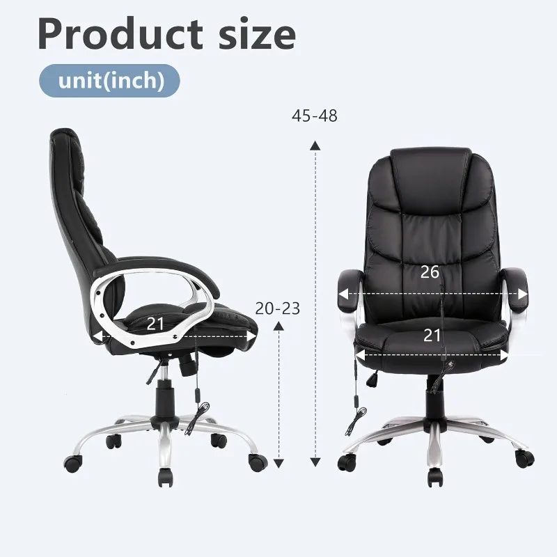 Массажное компьютерное кресло, эргономичное офисное кресло с высокой спинкой, регулируемой поясничной поддержкой и подголовником, черное