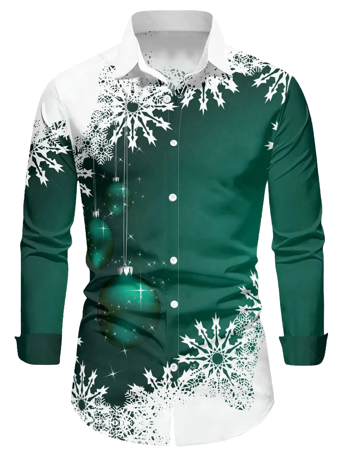 

New Men's 3D Snowflake Printed Long Sleeve Shirt Casual Button Shirt Christmas Long Sleeve Shirt High Quality