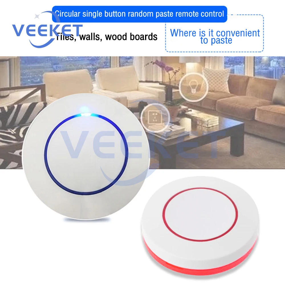 433MHz ワイヤレスミニリモコンライトスイッチ DC 6V ラウンドワイヤレスパネルスイッチリレーコントローラー粘着壁パネル