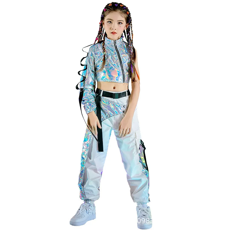 Hip-Hop Dance cosplay Clothes Reflective Rave Outfit Girl Sets Jazz Dancewear Festival Crop Tops Cargo Pant Catwalk Show Costume