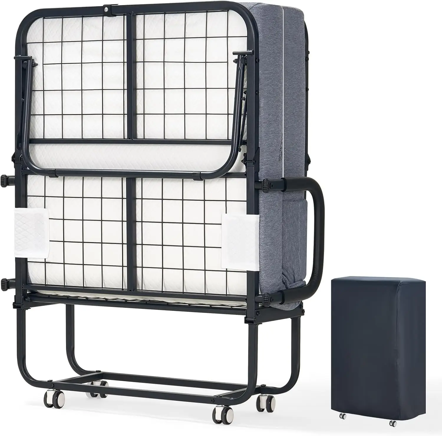 Cama plegable Aurora con colchón, estructura de cama tamaño cuna de 75 'X31', cama desplegable portátil con colchón de espuma viscoelástica para adultos, individual