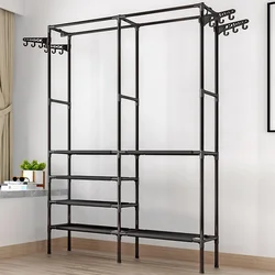 Floor-To-Floor Large Wardrobe HangersDouble Row Shelves for Clothes and ShoesSimple Assembly Household HangerCloset