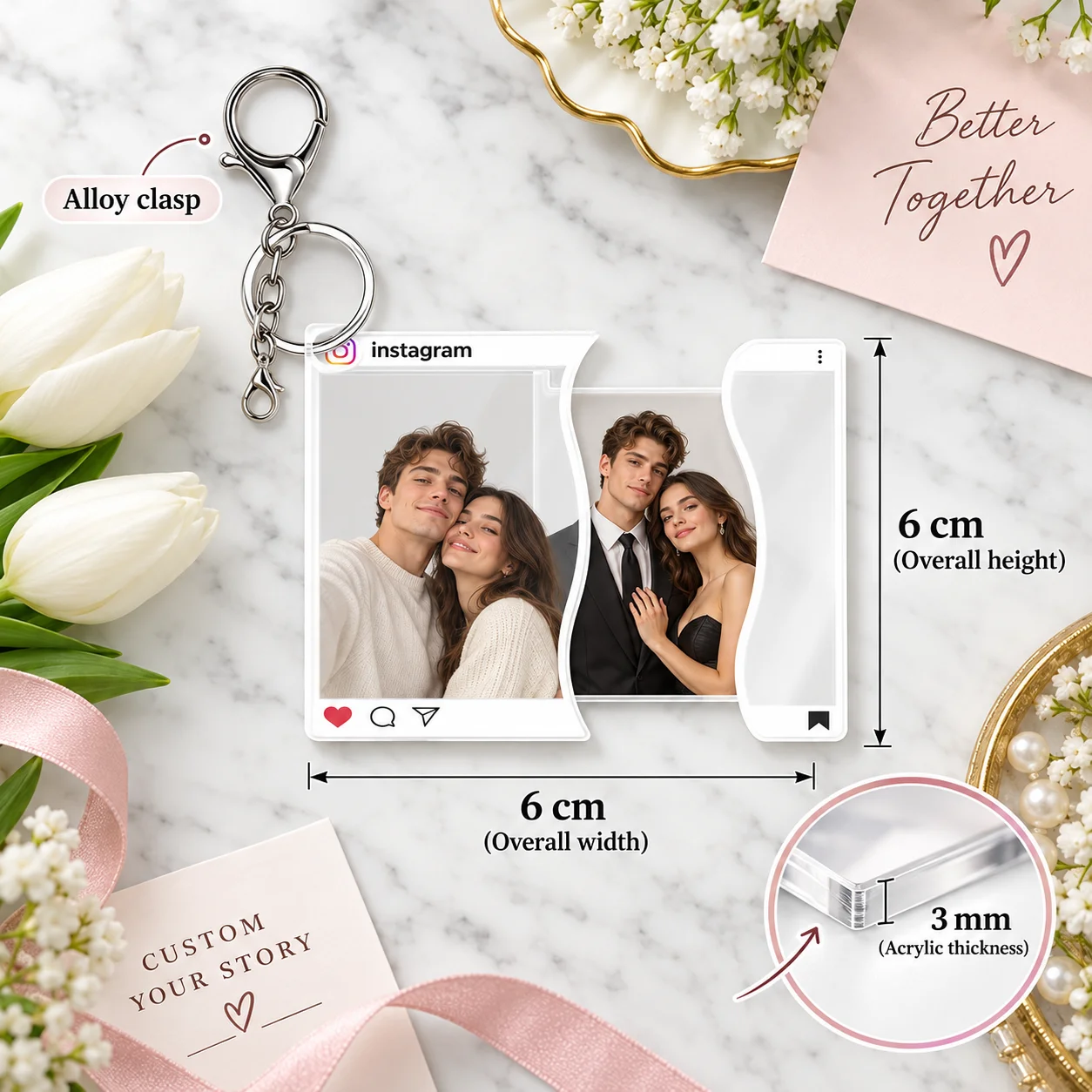 Custom Acrylic Telescopic Transforming Keychain Couple Memorial Meaningful Gift Personalized Photo for Bag Charm