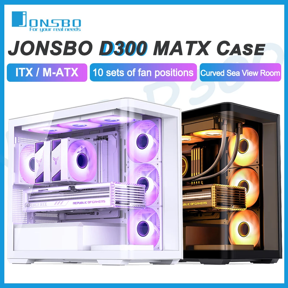 

JONSBO D300 MATX чехол изогнутое закалённое стекло с видом на море для настольного ПК игровое шасси для 360 водяного охладителя Type-c Gen2