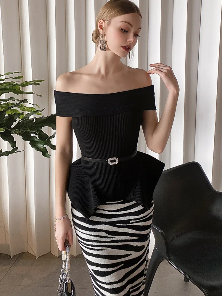 

Dabuwawa One Shoulder Knitwear Trumpet Binding Waist Effortless Chic Spring Summer Female Top 2023 DM1BJS002