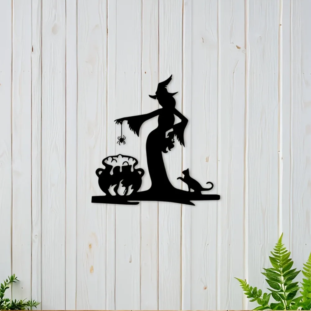 CIFBUY Iron Wall Art Witch Spider Cat Metal Sculpture Hanging Plaque Rustproof Home Gothic Decor Ornament - view 5