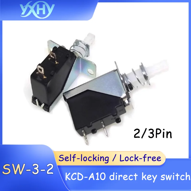 10PCS KCD-A10 straight key switch SW-3-2 push-button switch 2/3 pins Kitchen range hood power switch self-locking button