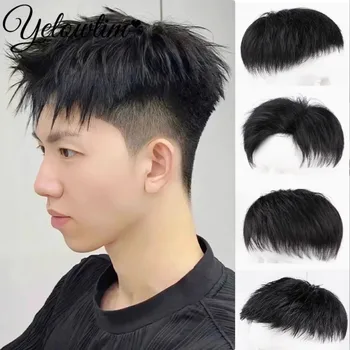 Synthetische natürliche männliche Toupet kurze Perücke Frisur Topper für junge Männer Glatzen Haarausfall hohe Haarlinie Clip-on Haarverlängerungen
