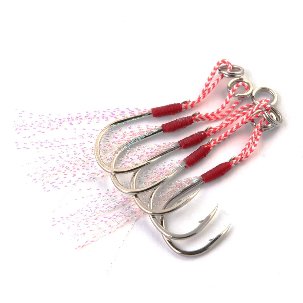 

10pcs/Lot Slow Jigging Fishing Cast Jigs Assist Hook Barbed Single Jig Hooks Thread Feather Pesca BKK Fishing Hook