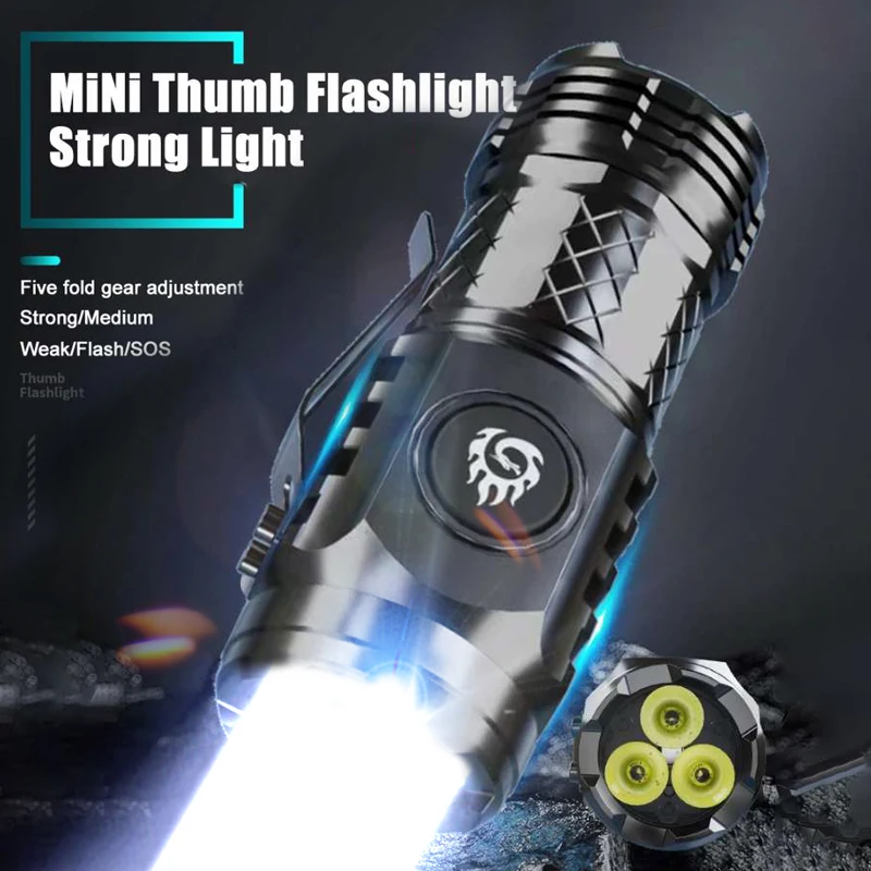 Mini 3LED Flashlight With Pen Clip，Night Walking, Portable Brightness,Rechargeable Waterproof Emergency Spotlight Outdoor Torch