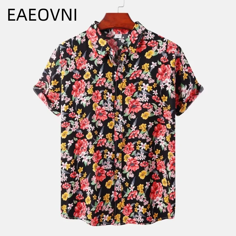 

Hawaiian Shirt Men Shirts Tiki Man T-shirt Men's Beach Korean Popular Clothes Short Sleeve Clothing Mens T-shirts Formal Social