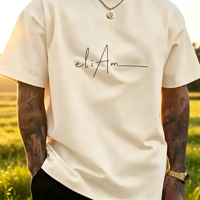 Men's summer cotton fashionable casual sports loose trend balance letter print round neck short sleeved T-shirt top