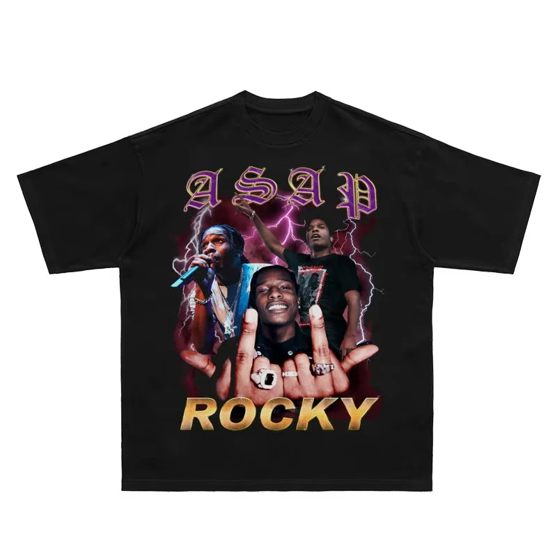 تي شيرت ASAP Rocky American Rapper مصنوع من القطن تي شيرت أساسي بأكمام قصيرة للرجال والنساء، قمة كلاسيكية ذات علامة تجارية فاخرة #1