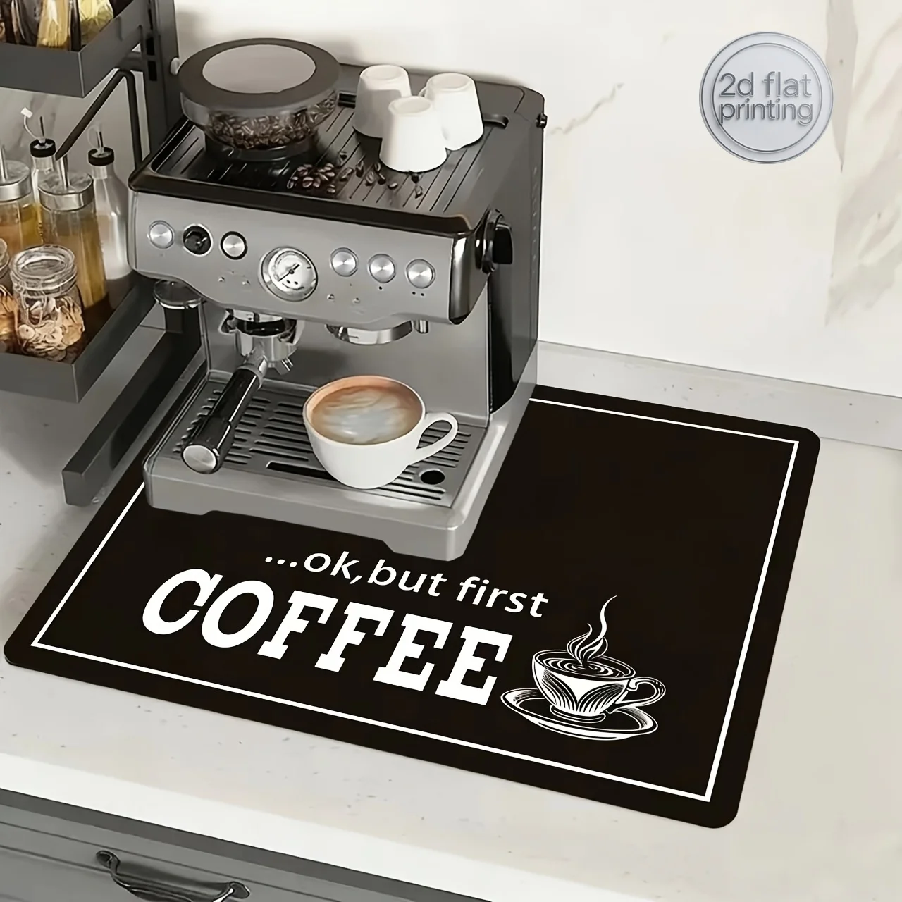 Coffee Machine Mat, Kitchen Draining Mat, Coffee-Themed Tableware Draining Mat, Non-Slip Bottom, an Ideal Gift for Coffee Lovers