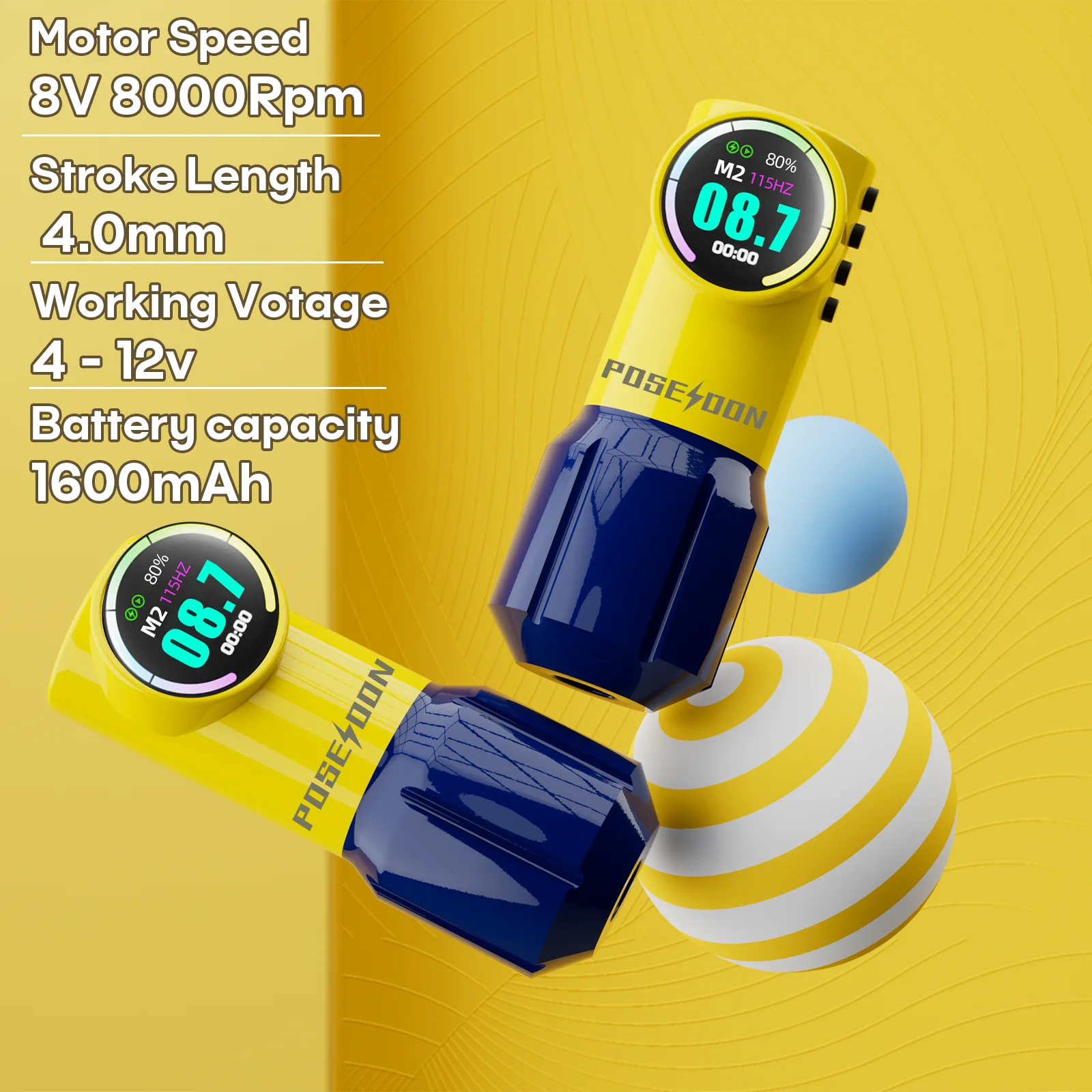 POSEIDON Tattoo Kit Or Tattoo Machnie Yellow For Permanent Makeup Tattoo Machine Kit Wireless Tattoo Power Supply Tattoo Gun Kit