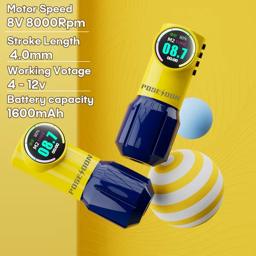 Imagen 2 del producto POSEIDON-máquina de tatuaje amarilla, pluma de tatuaje inalámbrica amarilla con potente Motor personalizado para tatuador profesional