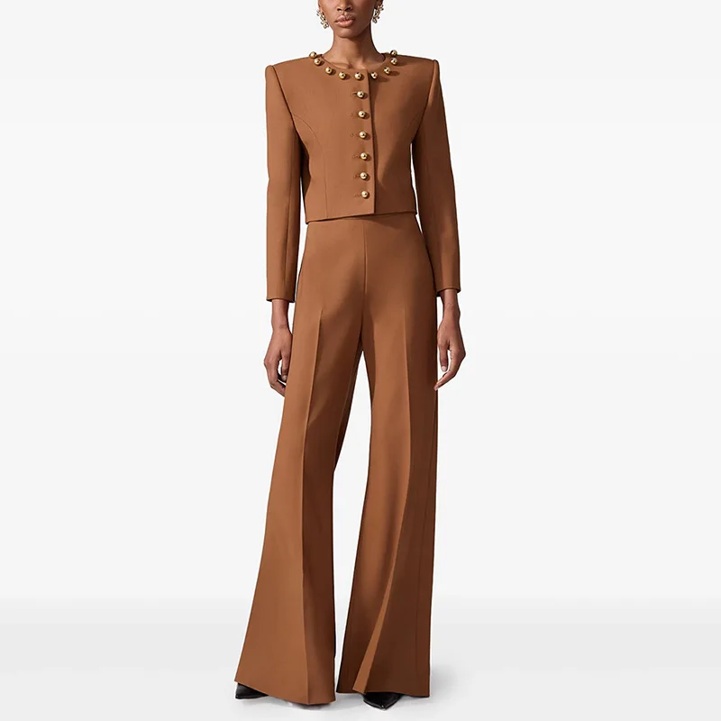 

Allingentle Womens Suit 2 Piece Set Pearl Decorated Button Blazer Fashion Pant Suits Professional Party Attire Customized