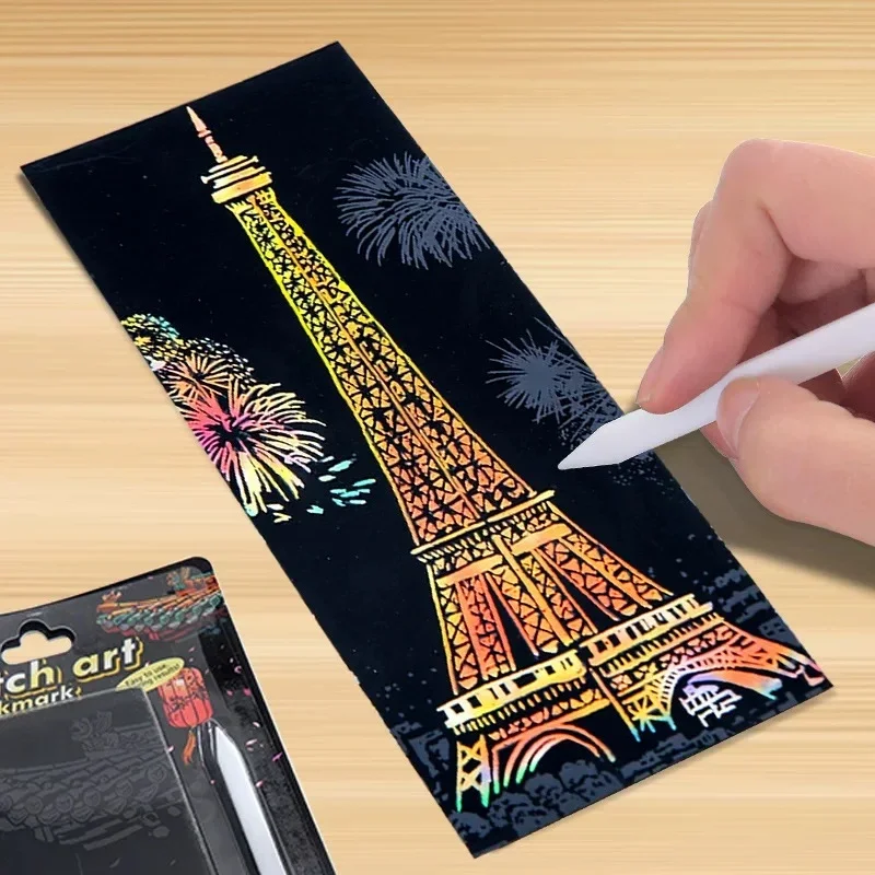 12 Pieces Architectural Scratch Art Cards, Cityscape Building Rainbow Scratch Paper DIY Hand-painted Postcards, Hand Scratch Art