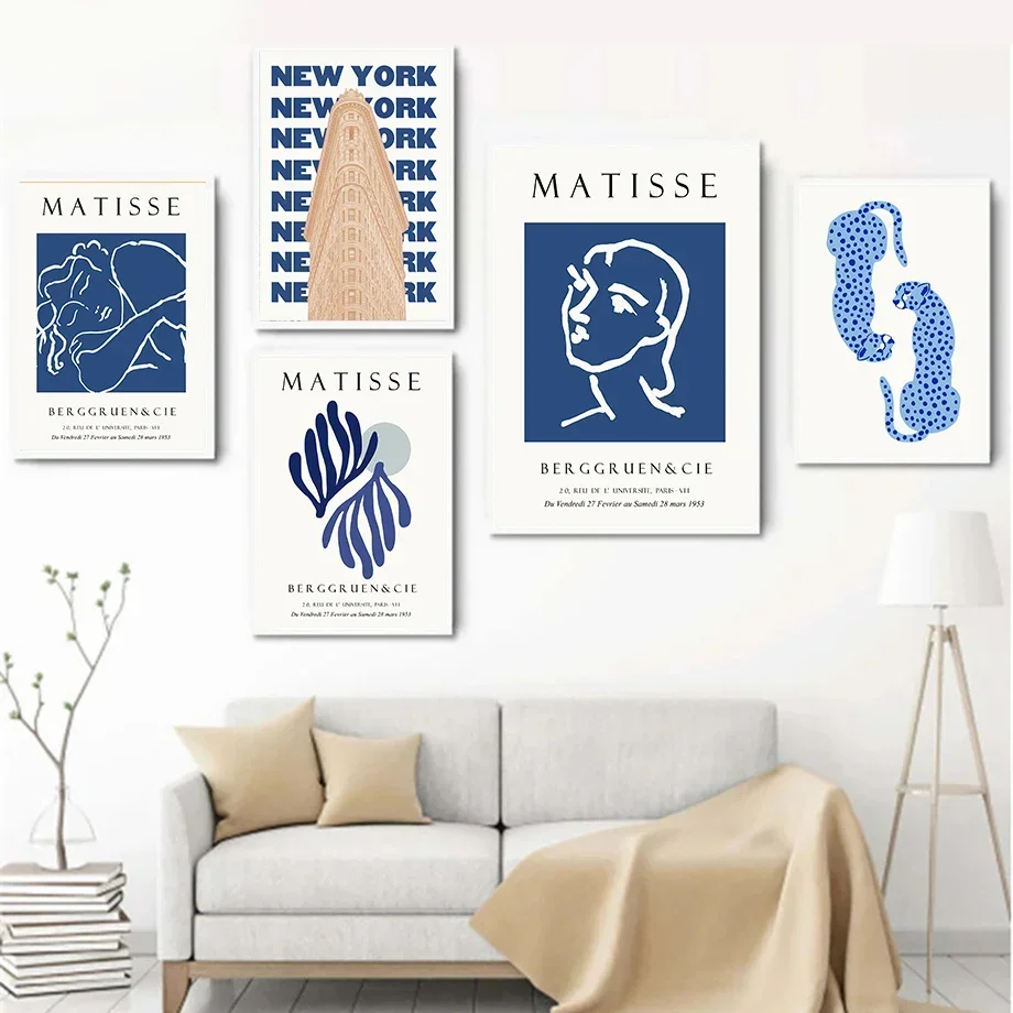 Scandinavian Minimalist Wall Art Blue Matisse Leopard Modern Exhibition Gallery HD Poster Prints Home Bedroom Living Room Decor