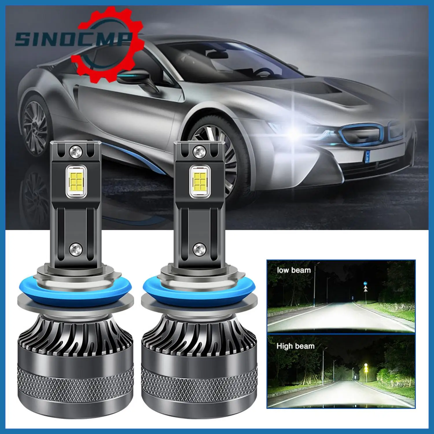 

2Pcs K10 LED Car Front Headlights 12000LM 6500K 12 3570-55mil chips Concentrating Light For H8/H9/H11 Car Light Assemblies