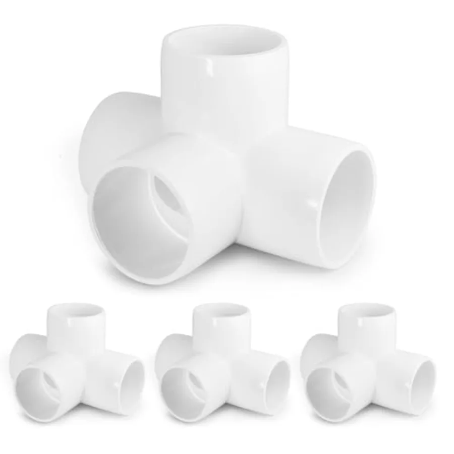 4 Way PVC Pipe Fittings, PVC Elbow Corner Side Outlet Tee Fitting, SCH40 Furniture Grade Pipe Connectors - Fits 1-1/2