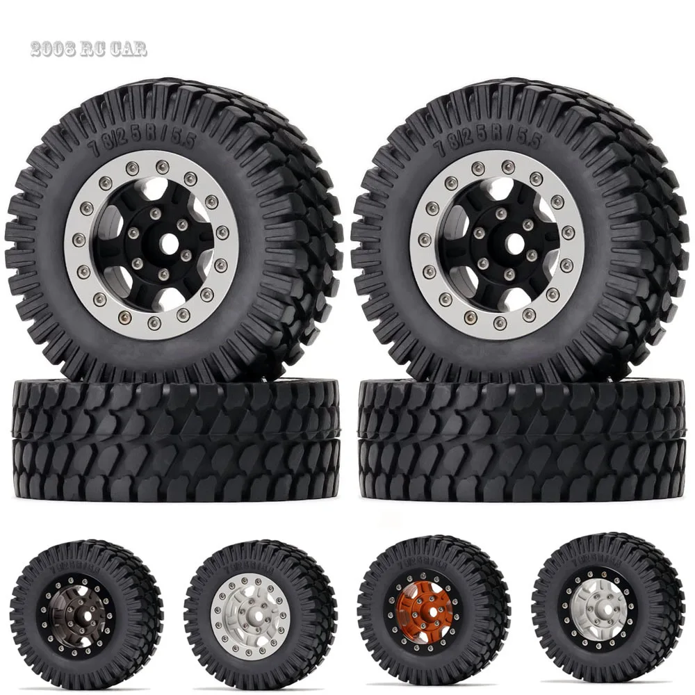 6 Spokes Beadlock Wheels Hub 1.55Inch Alloy Rubber Tires For RC Car 1:10 TF2 Tamiya CC01 LC80 Jimny Axial 90069