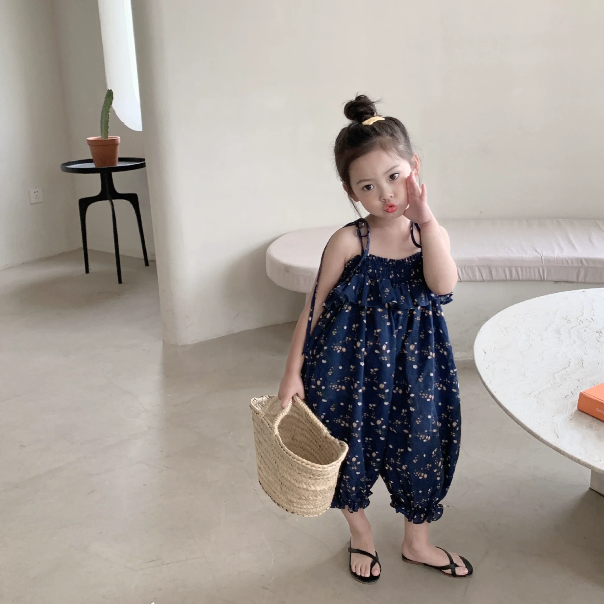 Summer Baby Girls All-Over Printed Oversized Backless Suspenders Bodysuits Kids Sweet Jumpsuits Children Overalls Outfits 2-8 Yr - view 2