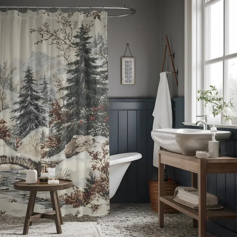 ستارة دش لمشهد الجبال لعيد الميلاد مع الخضرة الدائمة للشتاء والكاردينال، ديكور طبيعي جمالي لعطلة الحمام المنعشة #3