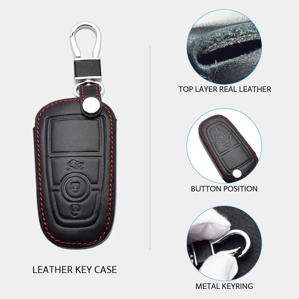 Leder Autos chl üssel abdeckung Remote Fob Case Auto Zubehör für Ford 2020 Mustang Fusion F150 F250 Bronco S-MAX Escape Explorer Lincoln – Detail 3