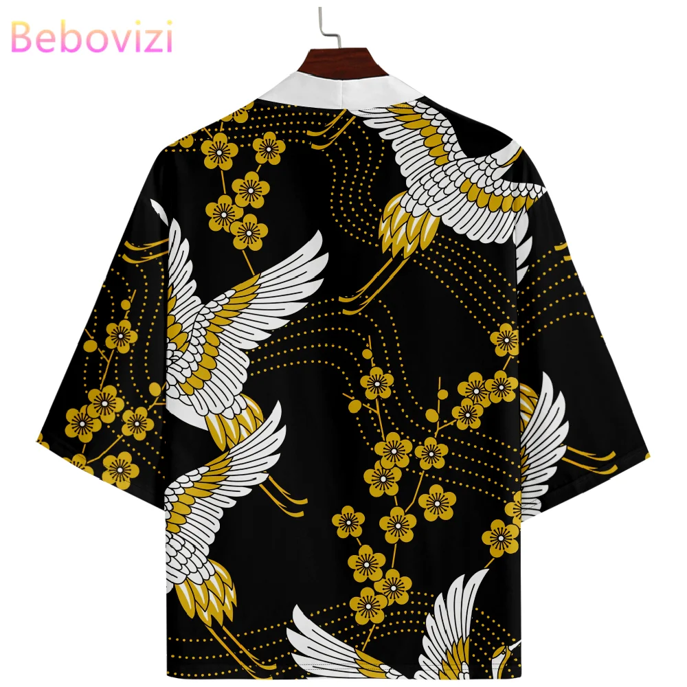 

6XL Summer Cartoon Crane Printed Kimono Women Men Japanese Haori Streetwear Cardigan Yukata Cosplay Samurai Streetwear Shirts