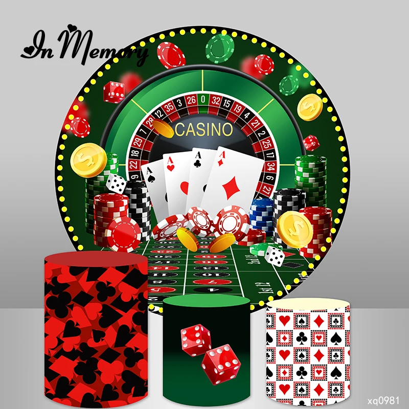 Adult Birthday Party Round Backdrop Cover Casino Playing Card Theme Circle Photography Background Custom Plinth Covers