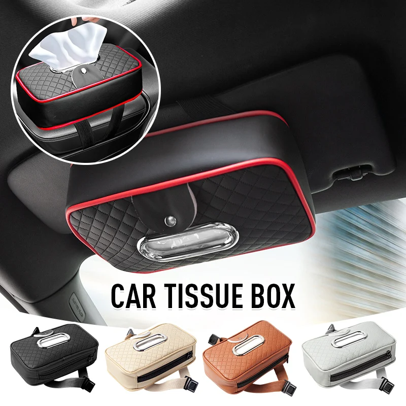 

New PU Leather Zipper Tissue Boxes Car Accessories Sun Visor Eyeglass Clip Organizer Armrest Box Storage Tissue Box Holder