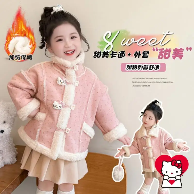 

Sanrio Hello Kitty комплект домашней одежды для детей Kawaii Y2K аниме детская одежда осень-зима повседневное бархатное пальто для девочек топ новый стиль